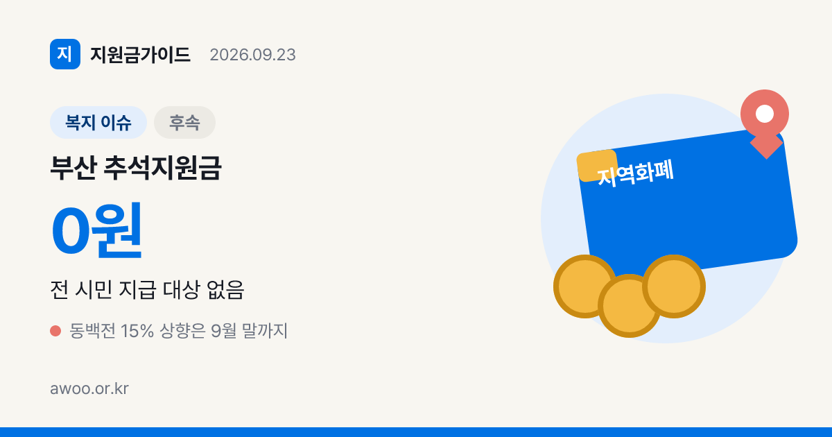 부산 추석지원금, 있는 건 동백전 15%와 위로금 5만원뿐