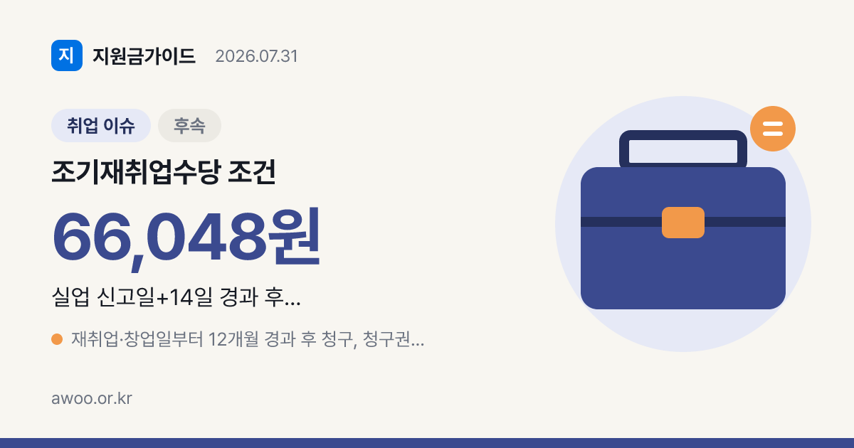 조기재취업수당 조건 2026, 12개월 근속·신청기한