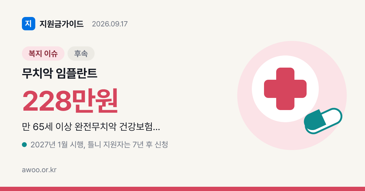 무치악 임플란트 건강보험 지원, 2027년 1월 7만명 228만원