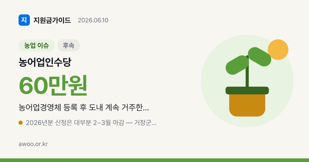 농어업인수당 2026 지급일 — 거창 60만원 충전·지역별 일정