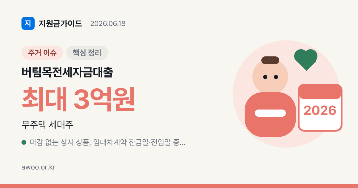 2026 버팀목 전세자금대출 — 청년·신혼 한도·금리·소득요건 비교