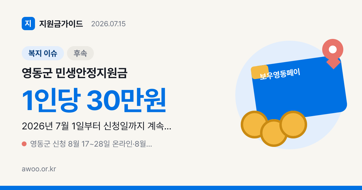 영동군 민생안정지원금 30만원, 2026 추석 전 지역화폐 지급