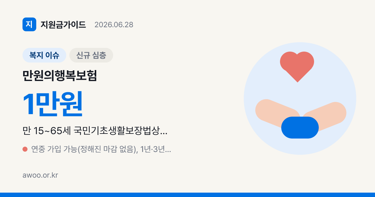 2026 만원의행복보험 — 연 1만원 저소득 상해보험·자격·보장