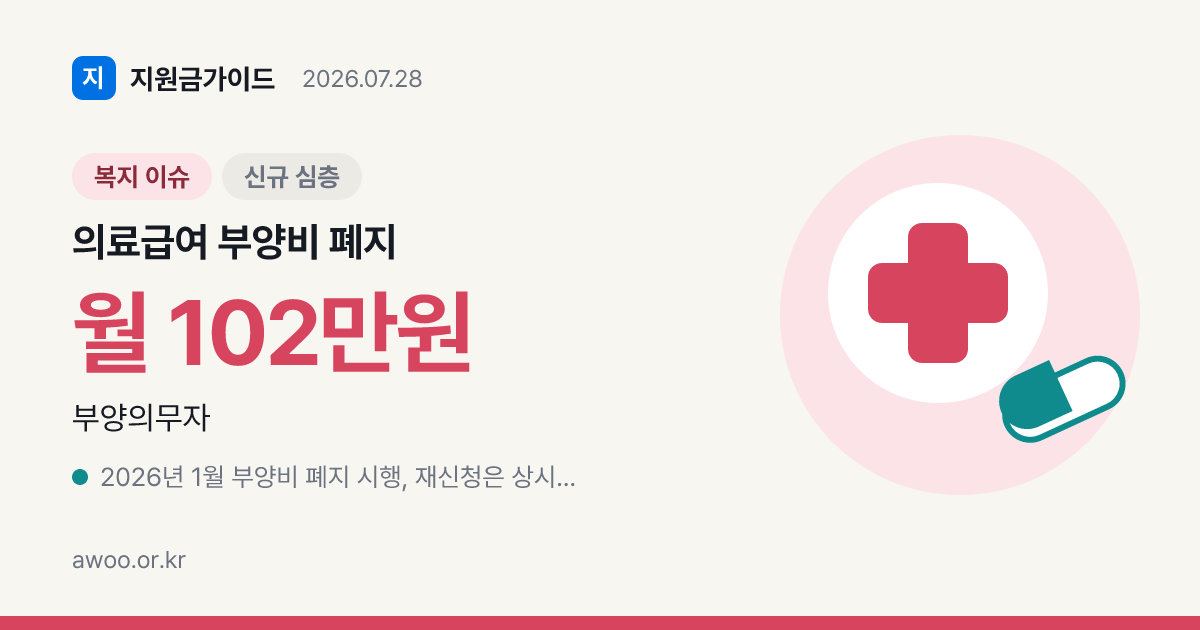 의료급여 부양비 폐지 2026, 부양의무자 있어도 수급