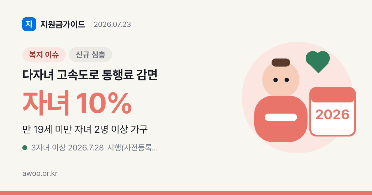 다자녀 고속도로 통행료 감면 2026, 3자녀 20% 사전등록