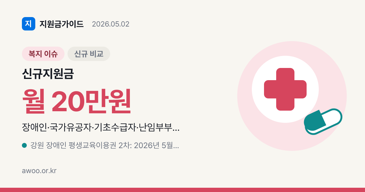 이번 주 새로 등록된 정부 지원금 5건 자격·금액 비교 (2026년 5월 2일 기준)