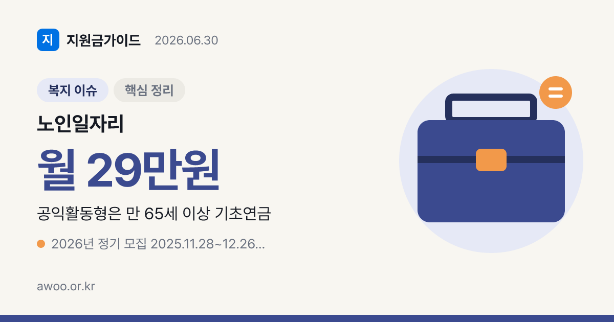 노인일자리 2026 — 유형별 활동비·신청자격·추가모집 총정리
