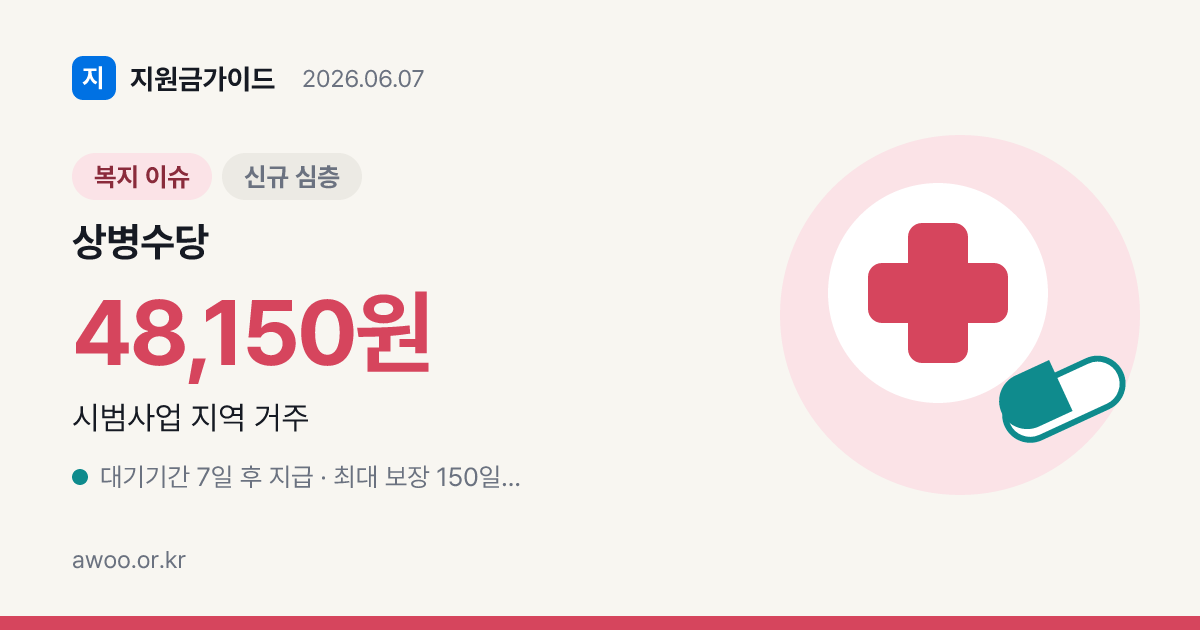 상병수당 2026 — 아파서 못 쉴 때 하루 48,150원, 자격·신청