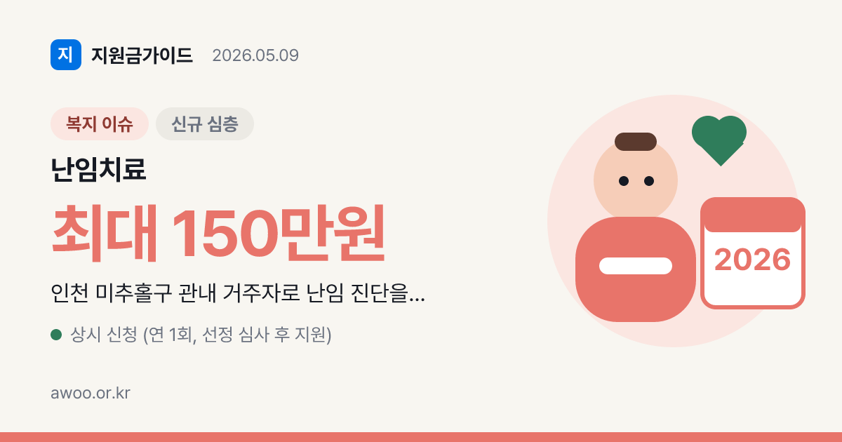 인천 미추홀구 한의약 난임치료 지원 2026년 신청 자격과 금액 분석