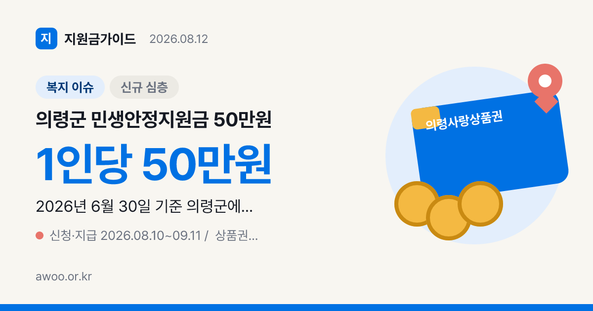의령군 민생안정지원금 50만원 지급일과 대상 기준