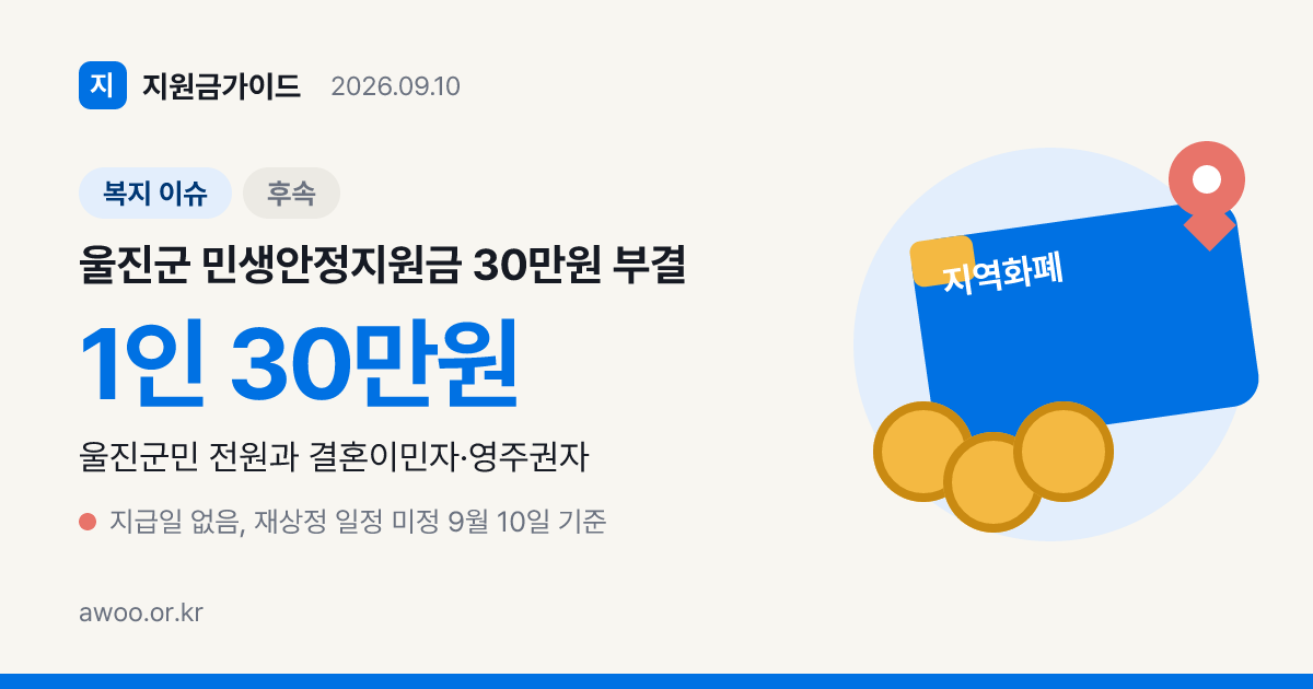 울진군 민생안정지원금 30만원 부결, 9월 7일 예결위 이후 재상정 여부