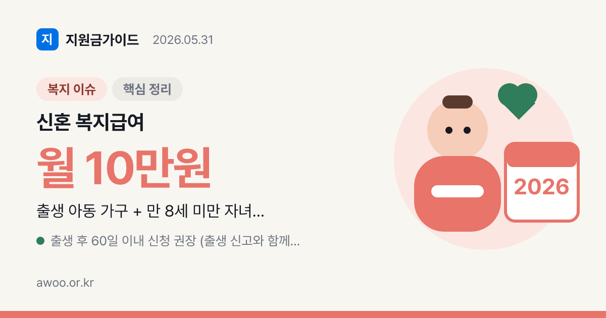 신혼·육아 가구가 꼭 챙겨야 할 복지급여 5선 — 부모급여·아동수당·첫만남이용권 핵심 정리